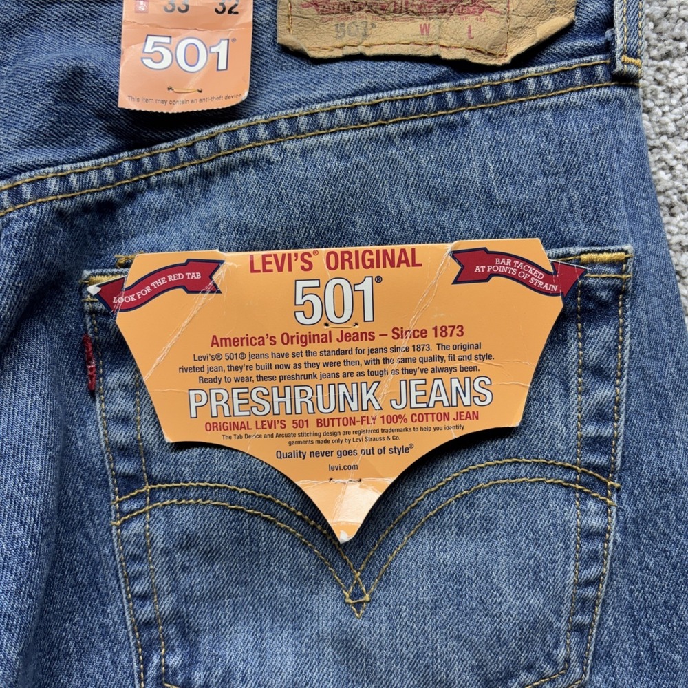 Levi's 501 XX Blue Jeans Men's 33x34 Original Preshrunk Button Fly Deadstock NWT - Picture 4 of 16